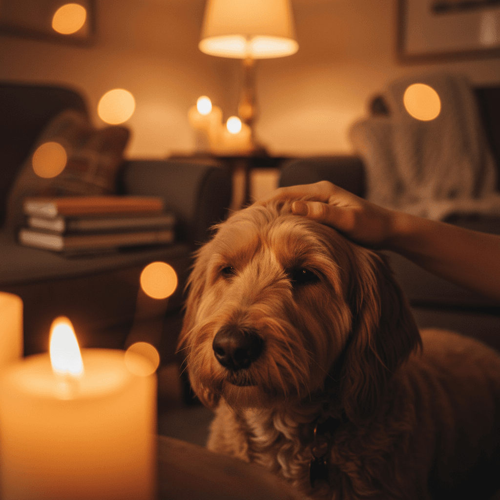 Pet sitter caring for a dog at home